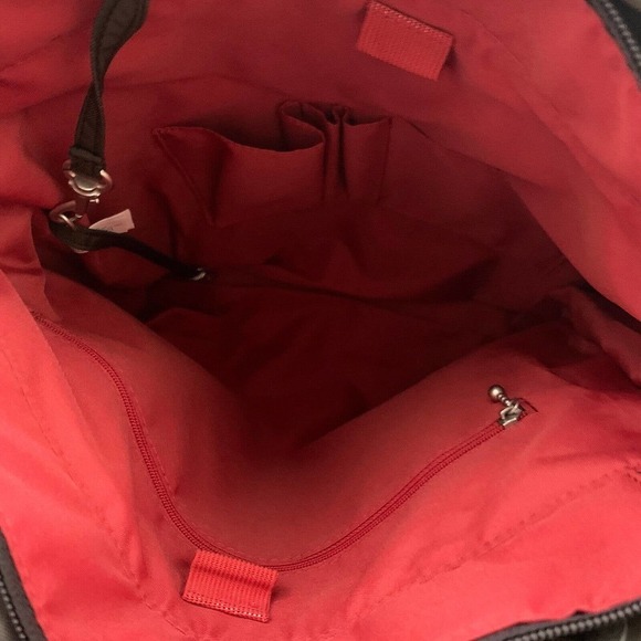 Baggallini Quilted Shoulder Tote Bag Brown Silver Zippers Travel Nylon Square - Picture 7 of 8